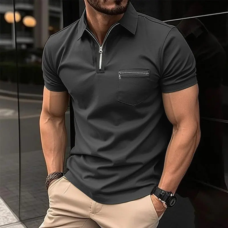 Men's Sports Polo Shirt with Zipper Pocket 2023