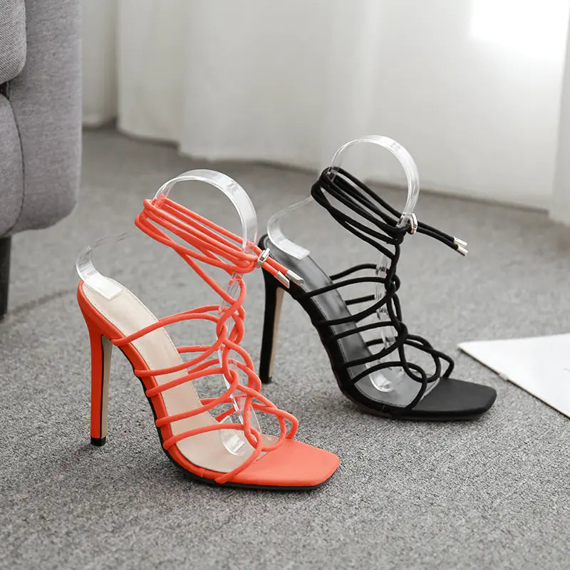 High Heel Cross Strap Roman Hollow Sandals for Women