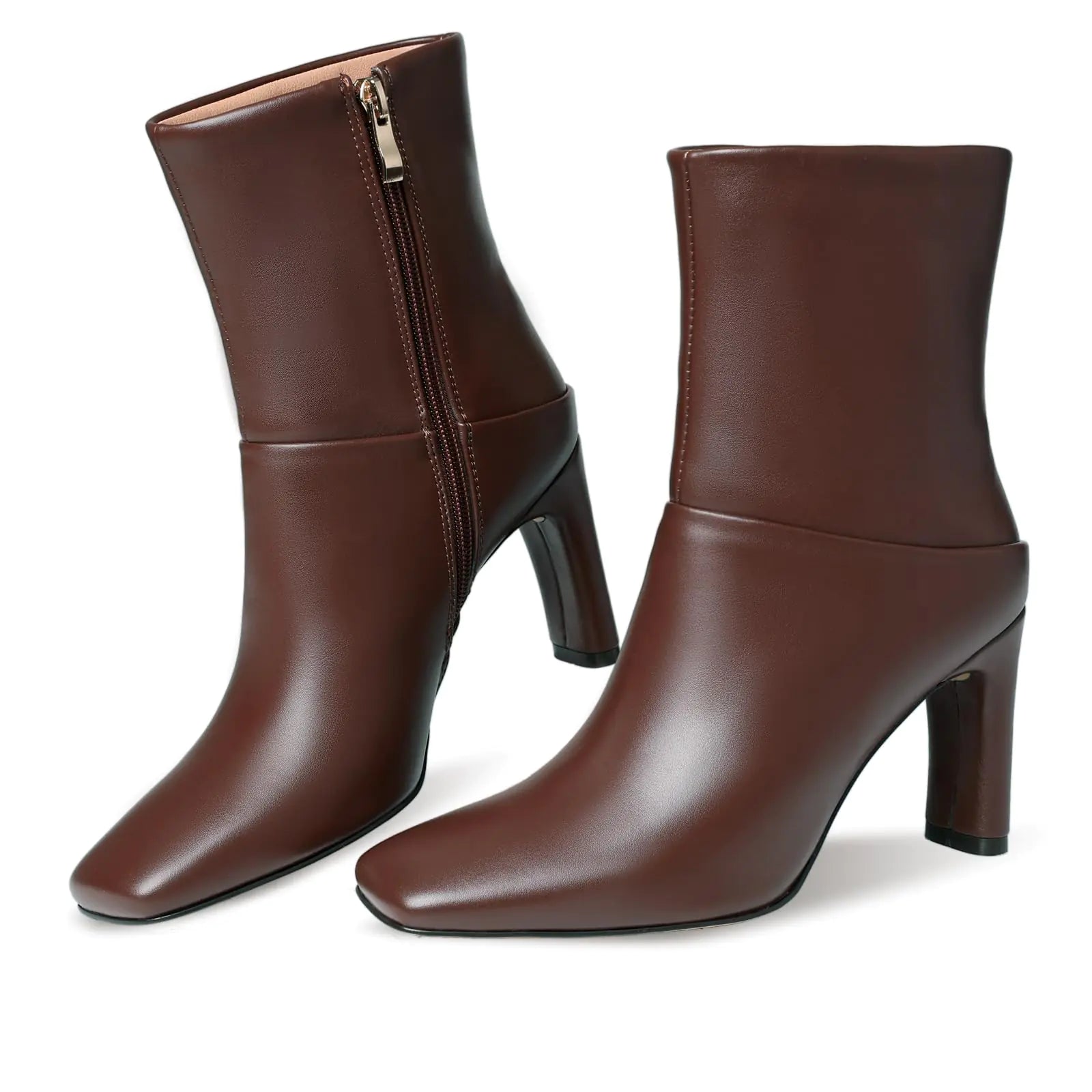 Attiposh Ankle Boots for Women Square Toe Short Boots Side Zipper Low Heel Ankle Booties Fashion Comfort Dressy Lady Shoes