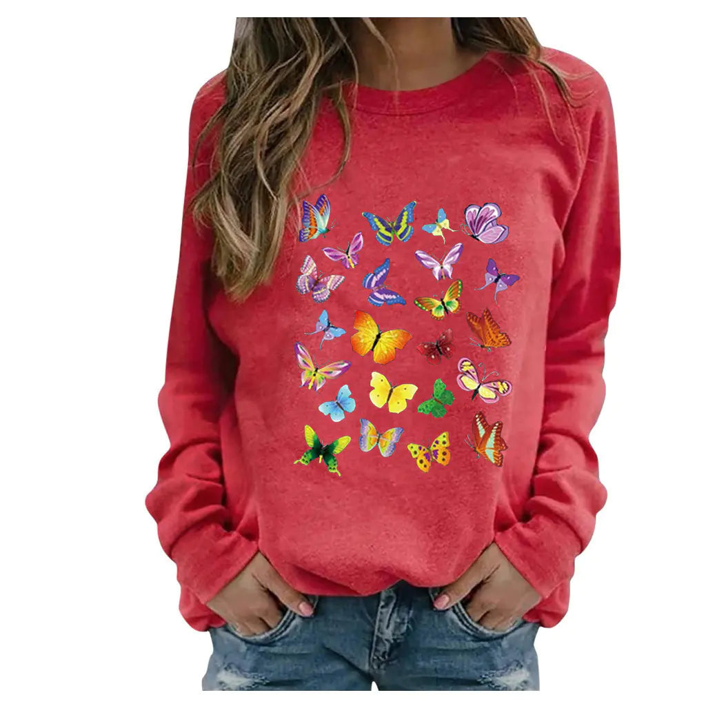 Ladies Long Sleeve Printed Round Neck Sweatshirt