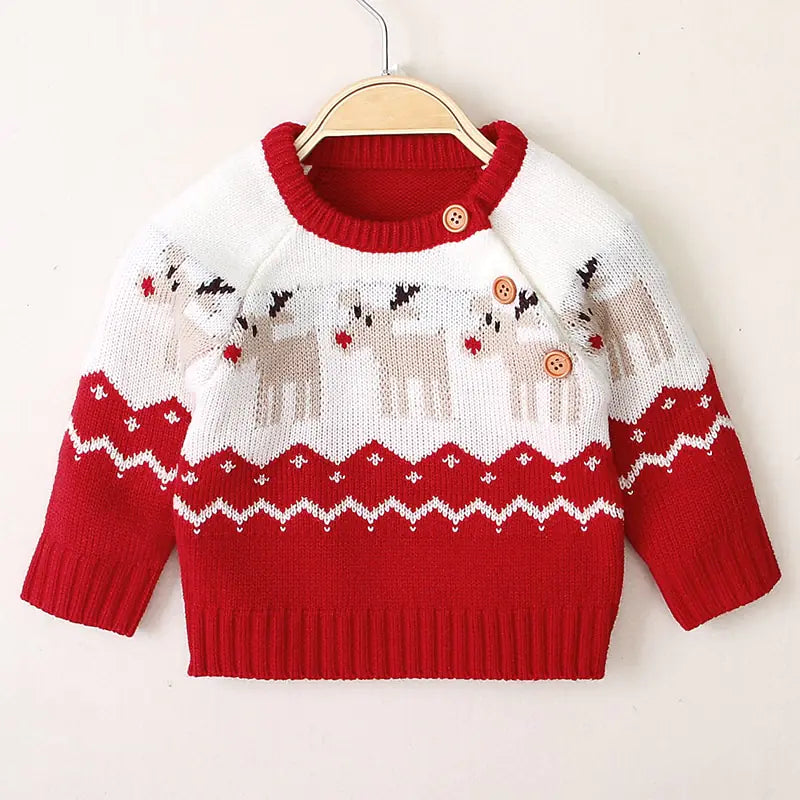 Knitted Cartoon Christmas Reindeer Sweater for Kids