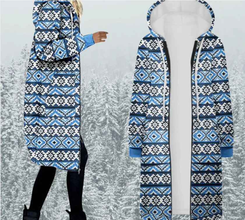 Printed Mid-length Hooded Women's Trench Coat