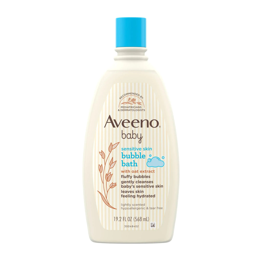 Aveeno Baby Sensitive Skin Bubble Bath with Oat Extract Gently Cleanses and Leaves Skin Feeling Hydrated Tear-Free Formula Hypoallergenic Paraben- Phthalate- Soap- & Dye-Free 19.2 fl. Oz