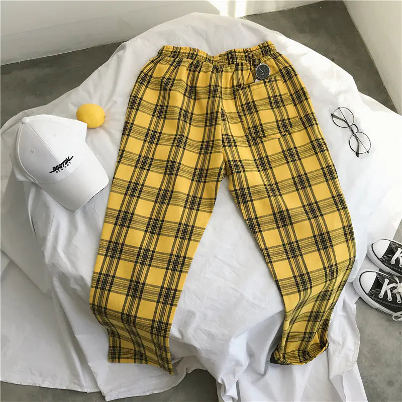 Men's Spring Plaid Wide-leg Trousers - Casual Style