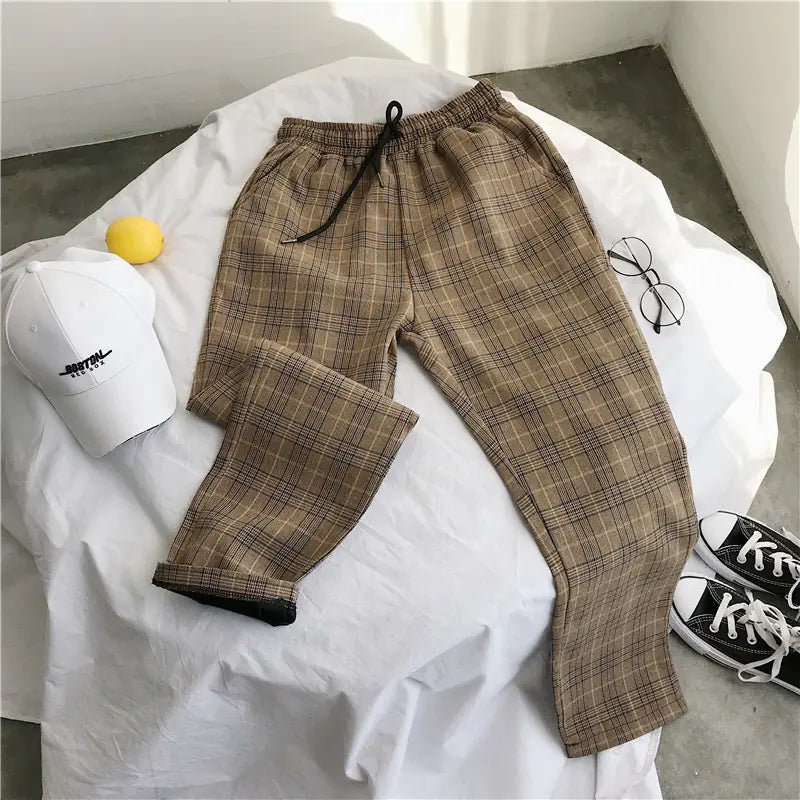 Men's Spring Plaid Wide-leg Trousers - Casual Style