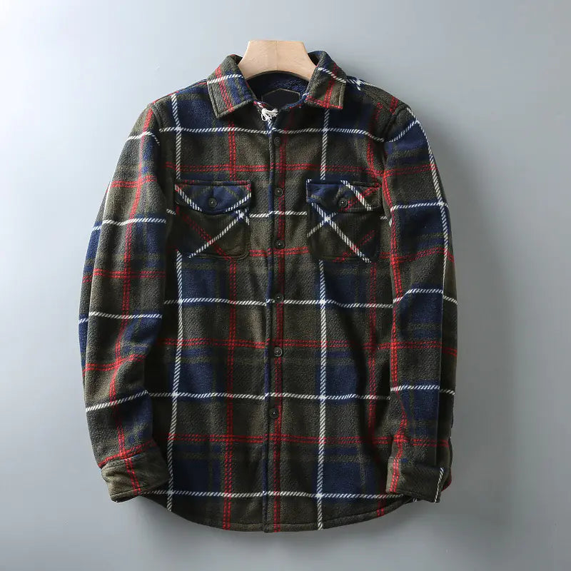 Thickened Warm Flannel Plaid Long Sleeve Shirt for Men