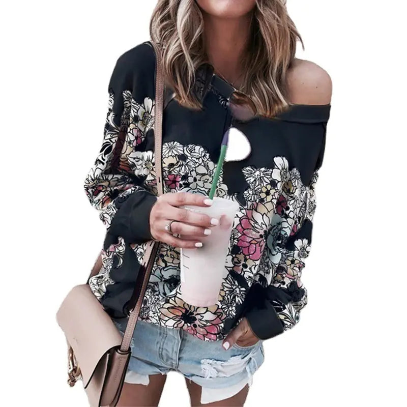 Women's Printed Long Sleeve Sweatshirt Jacket
