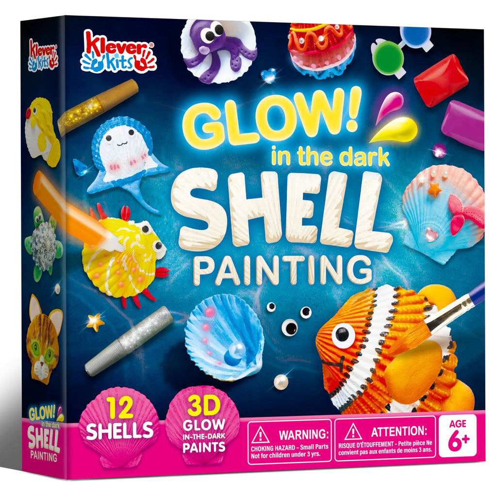 Klever Kits 12 Kids Sea Shell Painting Kit-Glow in The Dark-Arts & Crafts for Boys and Girls Ages 6-12 Art Supplies Kids Craft Paint Kits Creative Art Toys for Birthday Party Gift