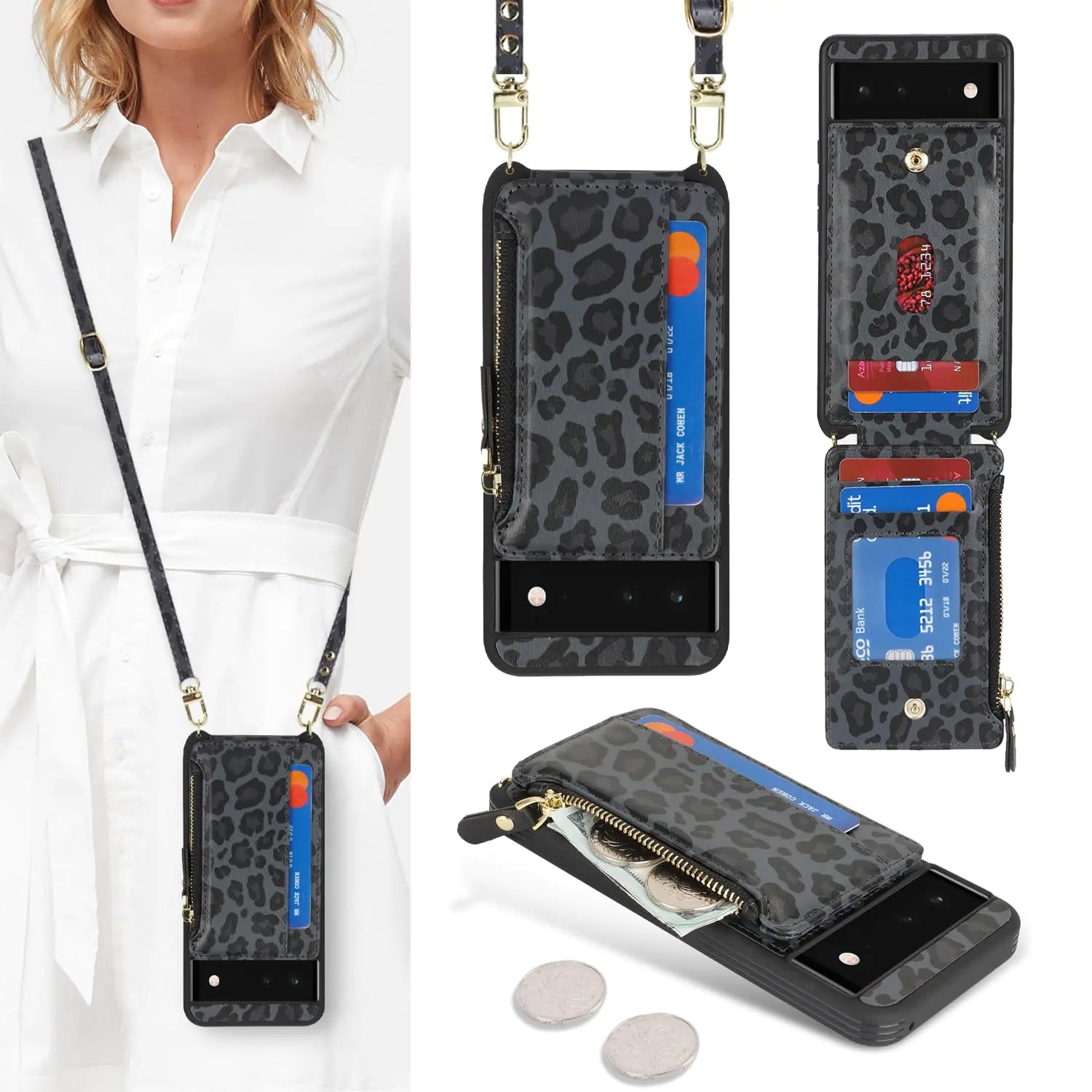 Cavor for Google Pixel 8 Case Wallet,Phone Case for Pixel 8 Crossbody Case with Strap,Pixel 8 Wallet Case for Women,Leather Zipper Pocket Card Holder Case-Cream