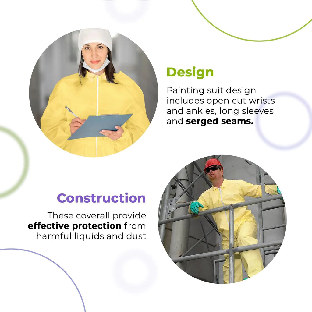 Medical Disposable Coveralls for Adults X Large Size 5 Pack Yellow Hazmat Suit