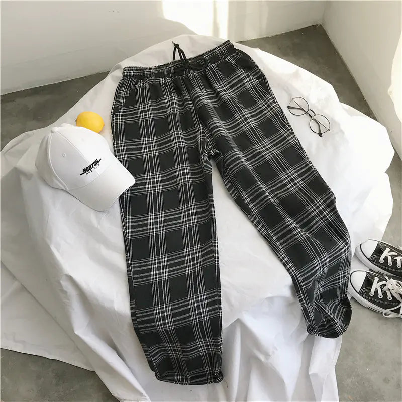 Men's Spring Plaid Wide-leg Trousers - Casual Style