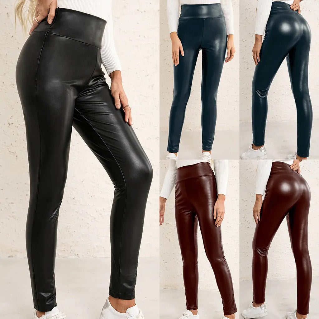 High Elasticity Slim Fit PU Motorcycle Leather Pants Women