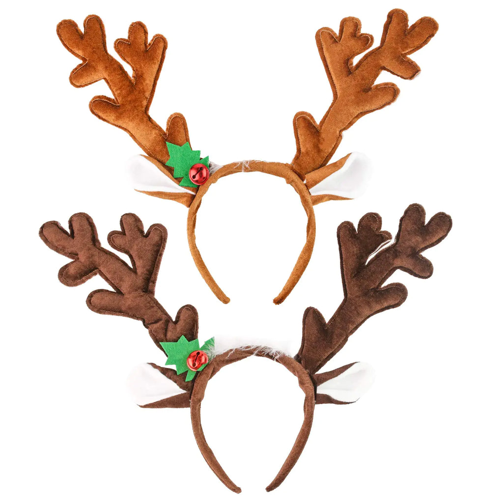 HANSGO Reindeer Antlers Headband 2PCS Deer Antlers Headband with Bells Cute Christmas Reindeer Ears Headband