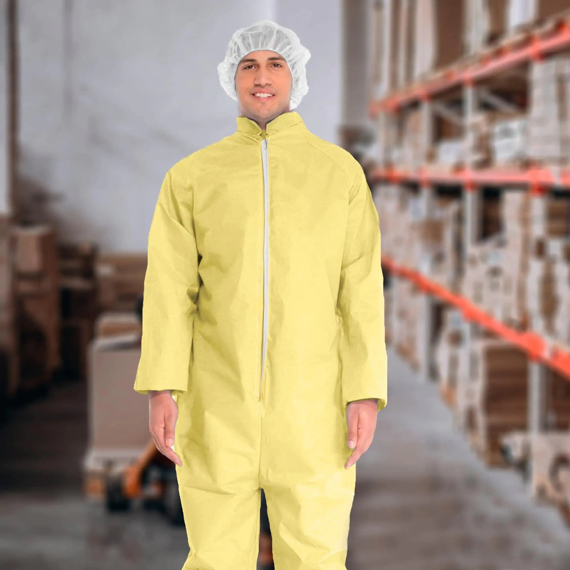 Medical Disposable Coveralls for Adults X Large Size 5 Pack Yellow Hazmat Suit
