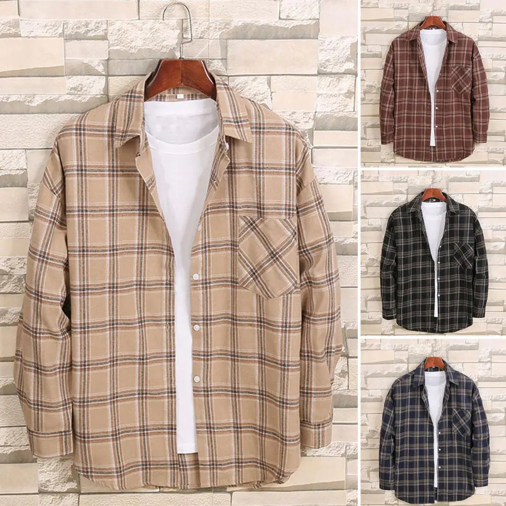 Men's Cotton Flannel Plaid Long Sleeve Dress Shirts