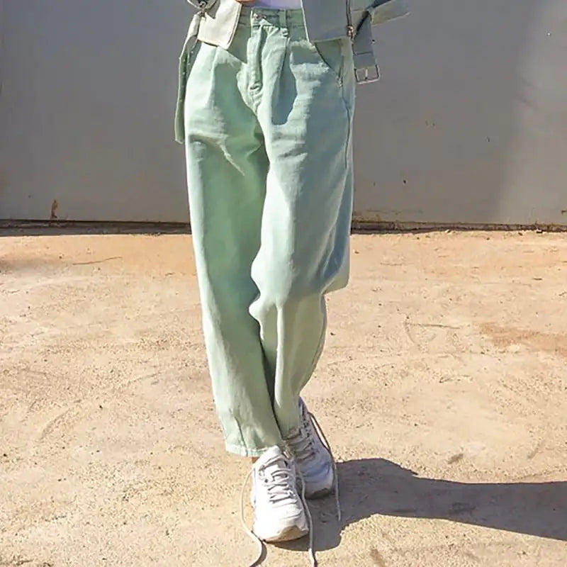 Loose High Waist Denim Trousers for Women