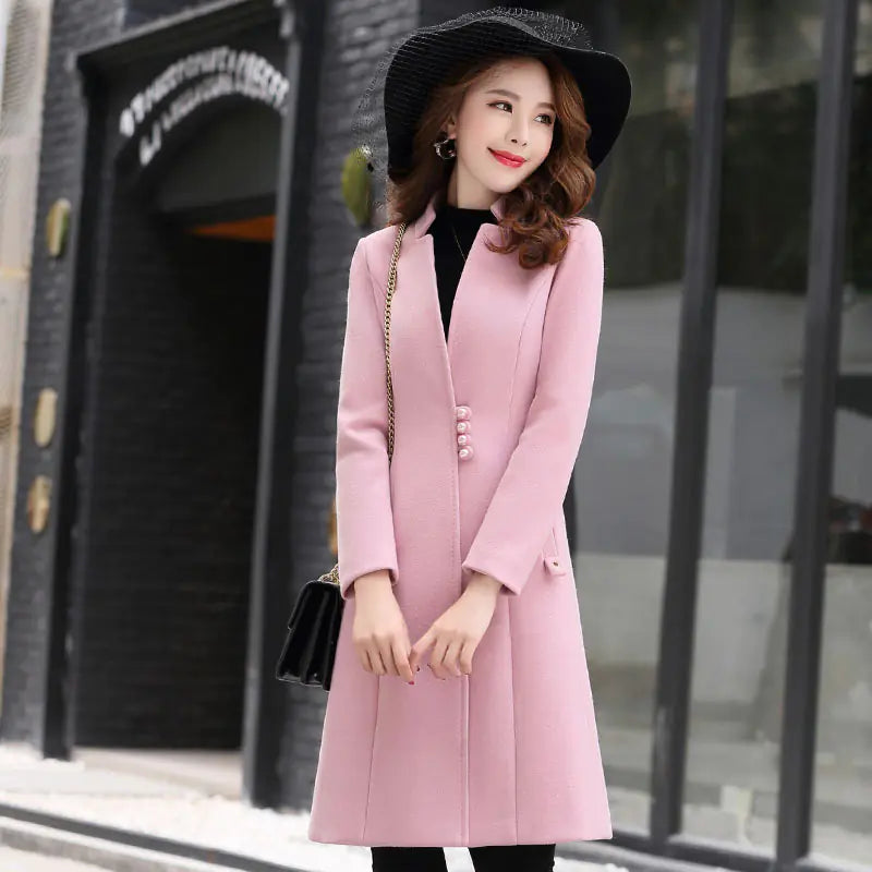 Women's Fashionable Wool Blend Long Trench Coat