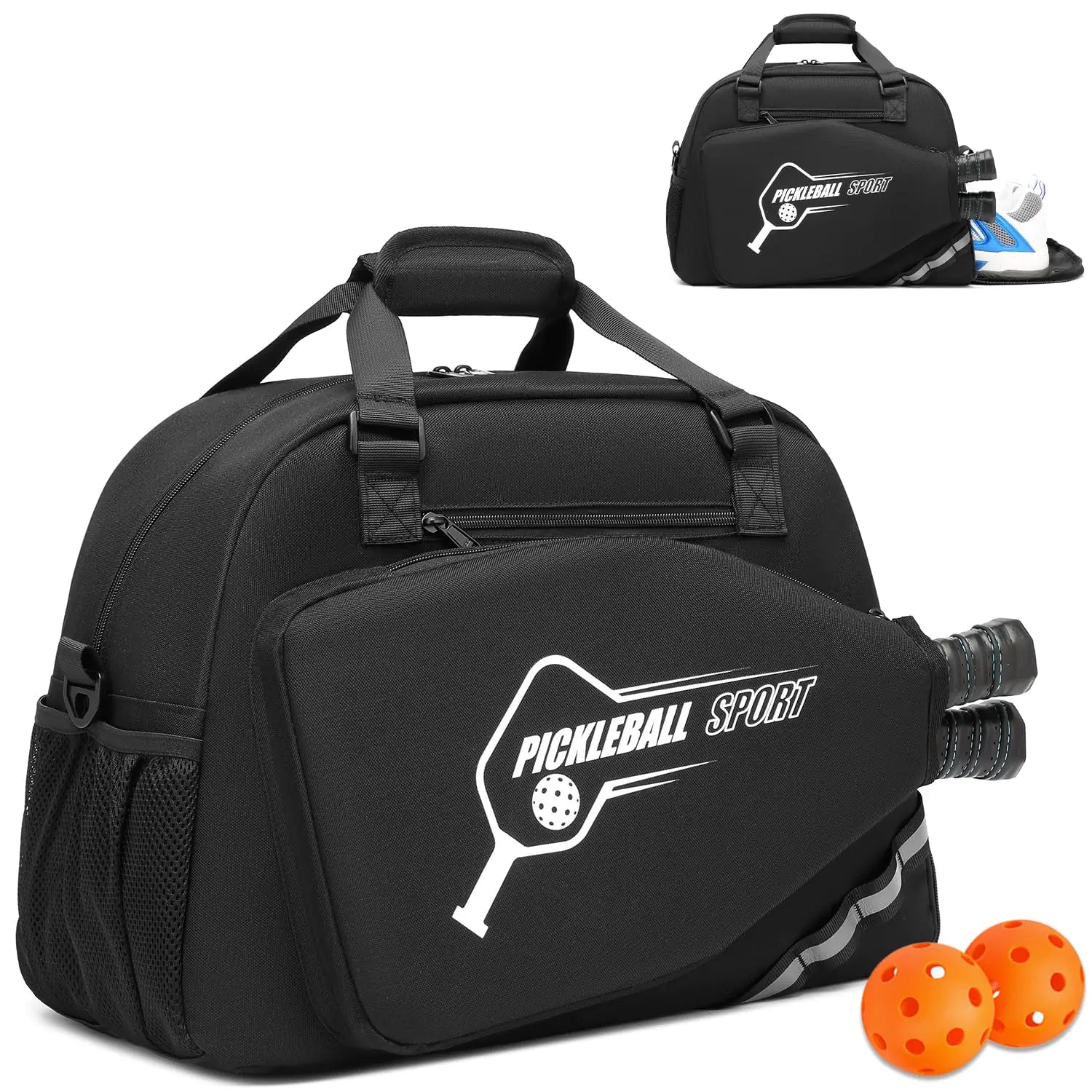SunForMorning Pickleball Bag Pickleball Tote Bags for Women Men with Shoe Compartment & Wet Pocket Black