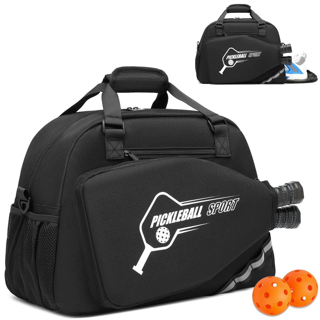 SunForMorning Pickleball Bag Pickleball Tote Bags for Women Men with Shoe Compartment & Wet Pocket Black
