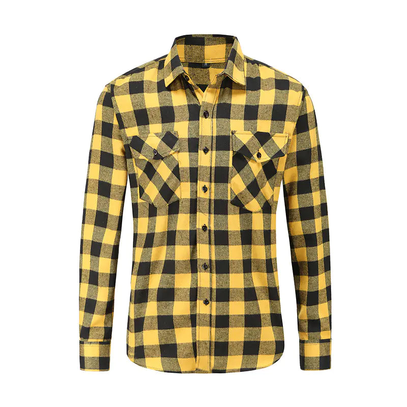 Men's Plaid Brushed Flannel Long Sleeve Shirt with Pockets
