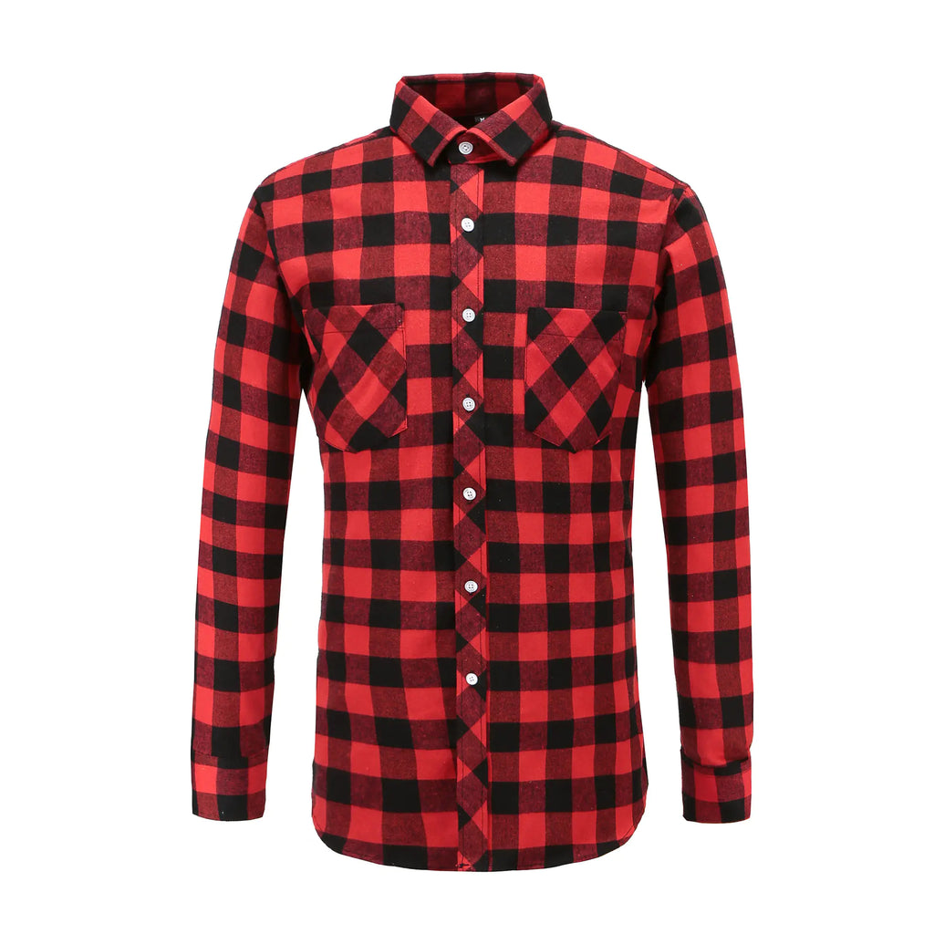Men's Plaid Brushed Flannel Long Sleeve Shirt with Pockets