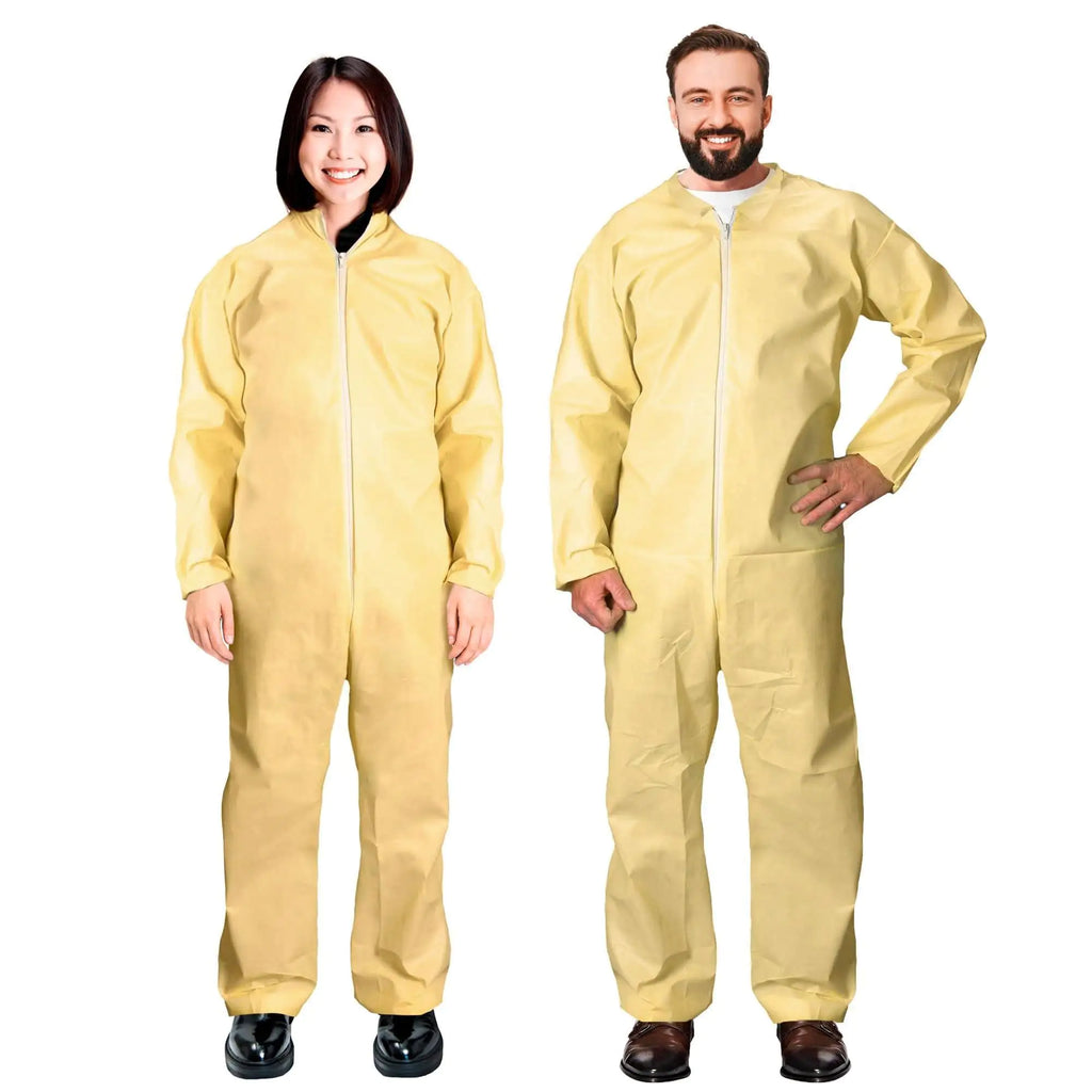 Medical Disposable Coveralls for Adults X Large Size 5 Pack Yellow Hazmat Suit