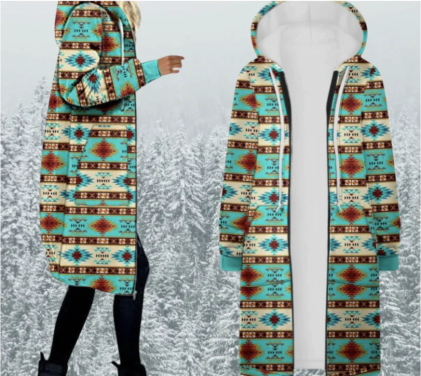 Printed Mid-length Hooded Women's Trench Coat