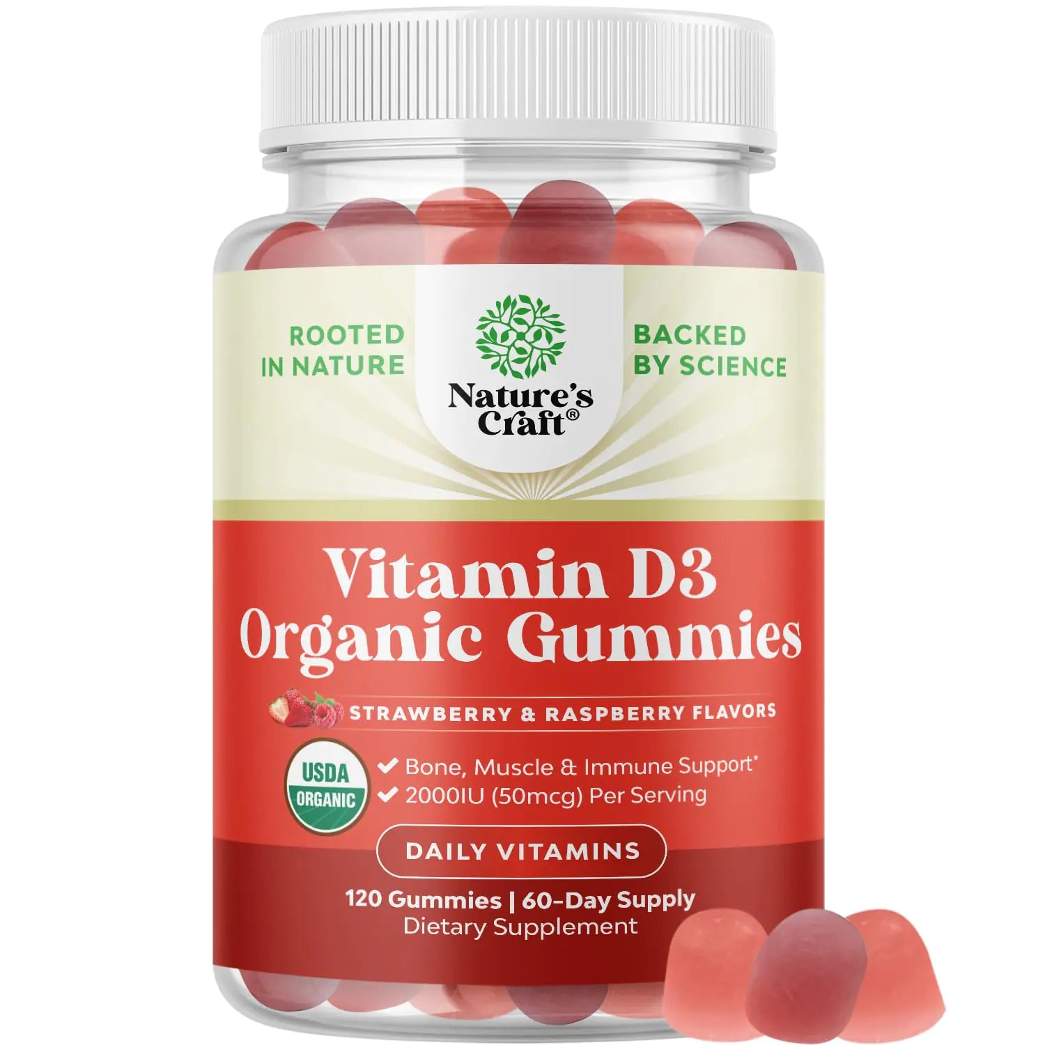 Organic Vitamin D Gummies for Adults - Daily Immune Support Gummies with Vegan Vitamin D3 2000IU - USDA Organic Vitamin D3 Gummies for Adults Wellness - Non GMO Gluten Free - 2 Month Supply