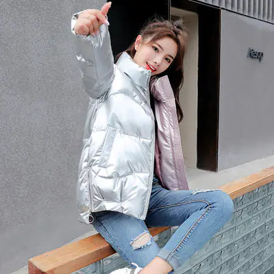 Women's Short Down Cotton Jacket - Trendy Winter Coat