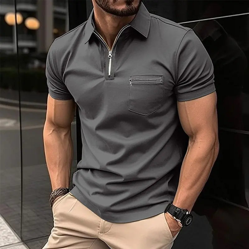 Men's Sports Polo Shirt with Zipper Pocket 2023