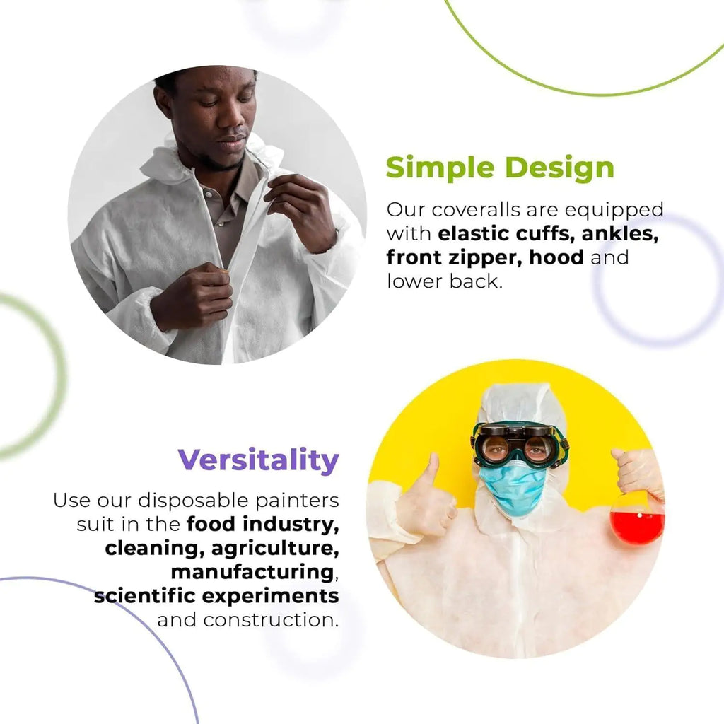 Medical Disposable Coveralls for Men Women Large Size Pack of 5 White Suit