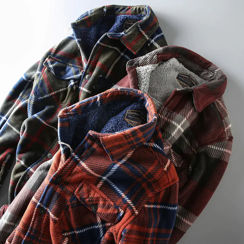 Thickened Warm Flannel Plaid Long Sleeve Shirt for Men
