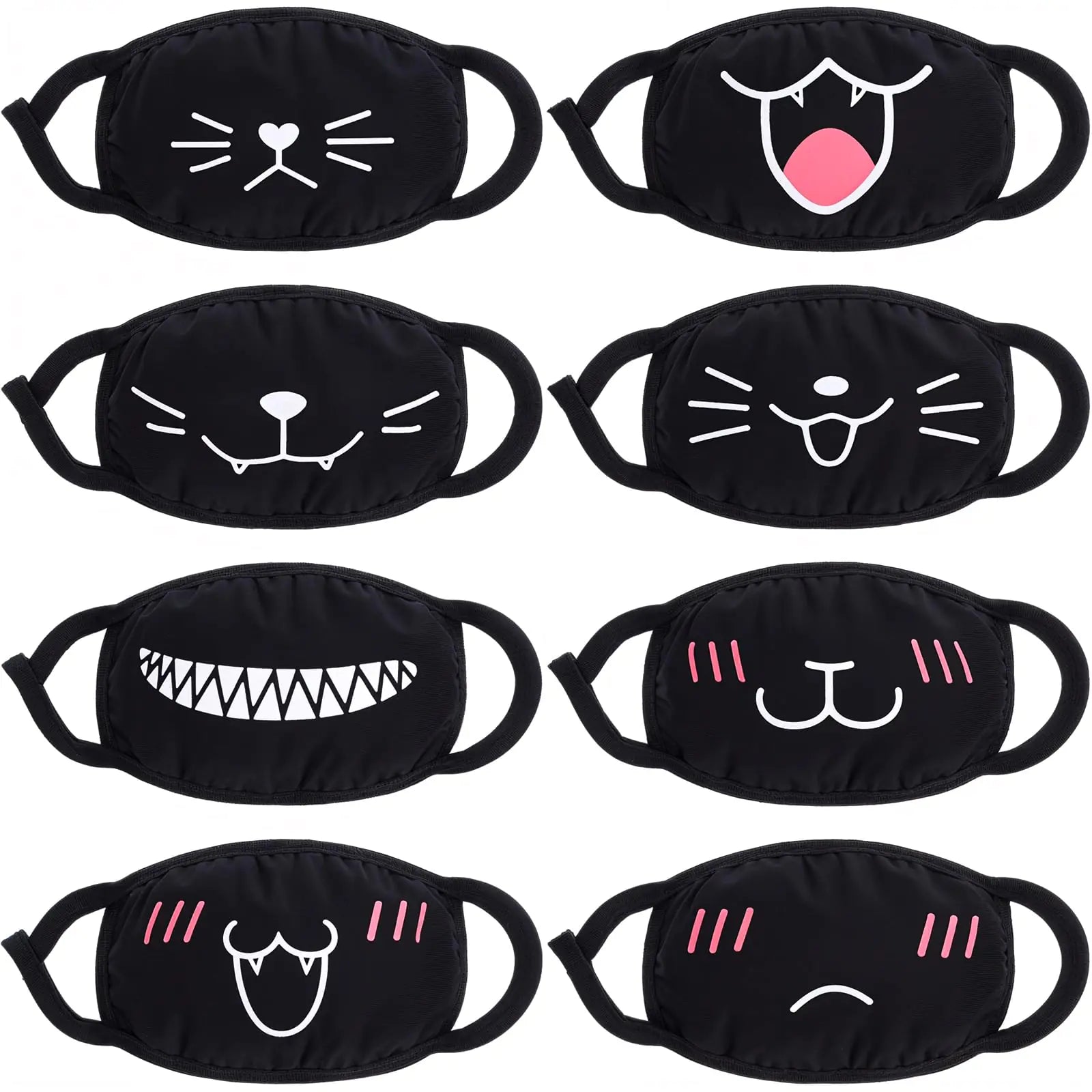 AOZUO 8PCS Cute Cat Face Mask Kawaii Cotton Mouth Masks Reusable Washable Face Mask Anti-Dust Anime Masks for Women Men