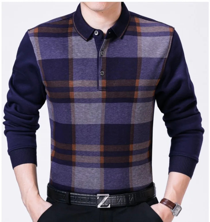 Men's Thickened Flannel Long Sleeve Polo Shirt
