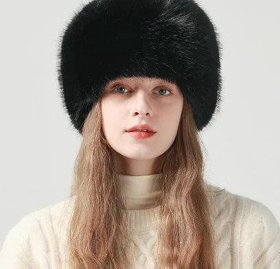 Women's Fox Fur Bucket Hat for Warm Ear Protection