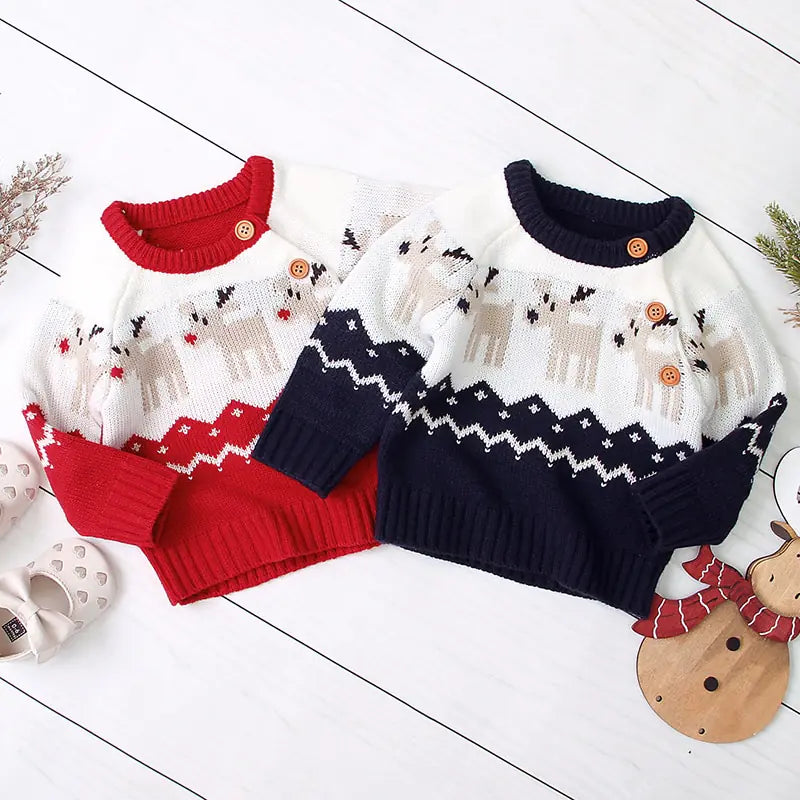 Knitted Cartoon Christmas Reindeer Sweater for Kids