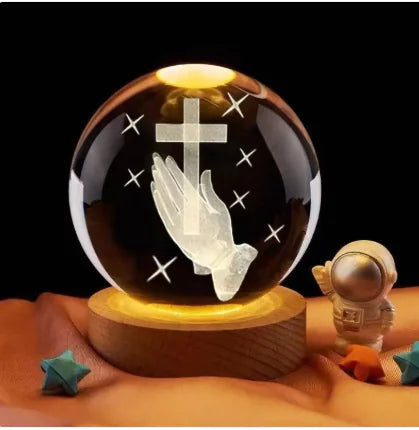 Luminous Crystal Ball Night Light Solid Wood Base Home Decoration