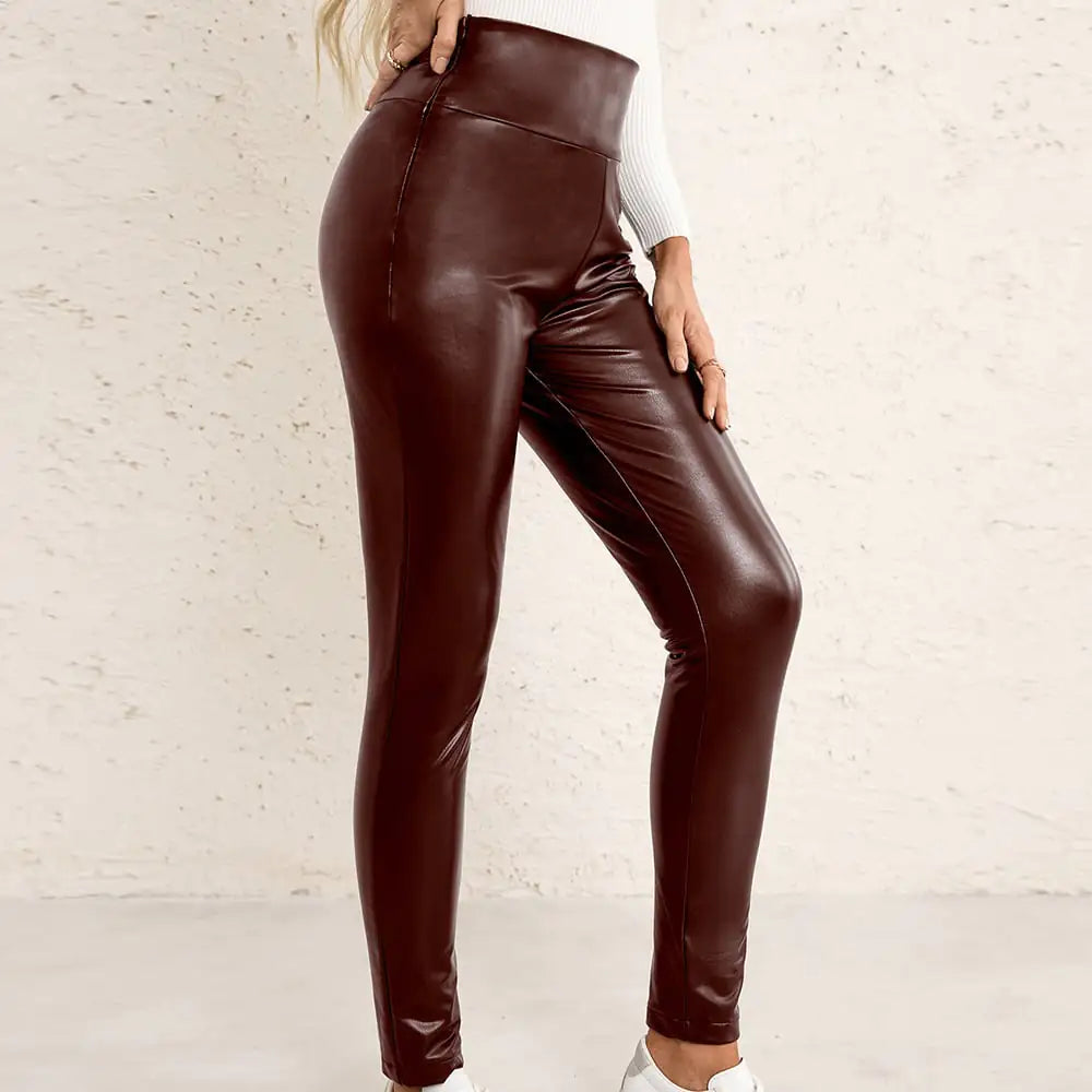 High Elasticity Slim Fit PU Motorcycle Leather Pants Women