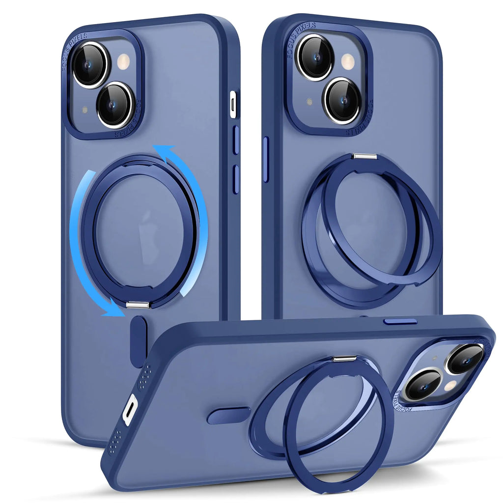 BOVOGAVA for iPhone 15 Phone Case with 360° Rotatable Magnetic Ring Stand [Compatible with Mag-Safe] [Military-Grade Protection] Scratch-Resistant Clear Magnetic Phone Case for iPhone15 6.1"Blue