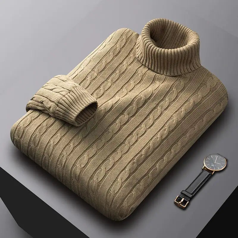 Thick Cotton Fleece Lined Turtleneck Sweater for Men