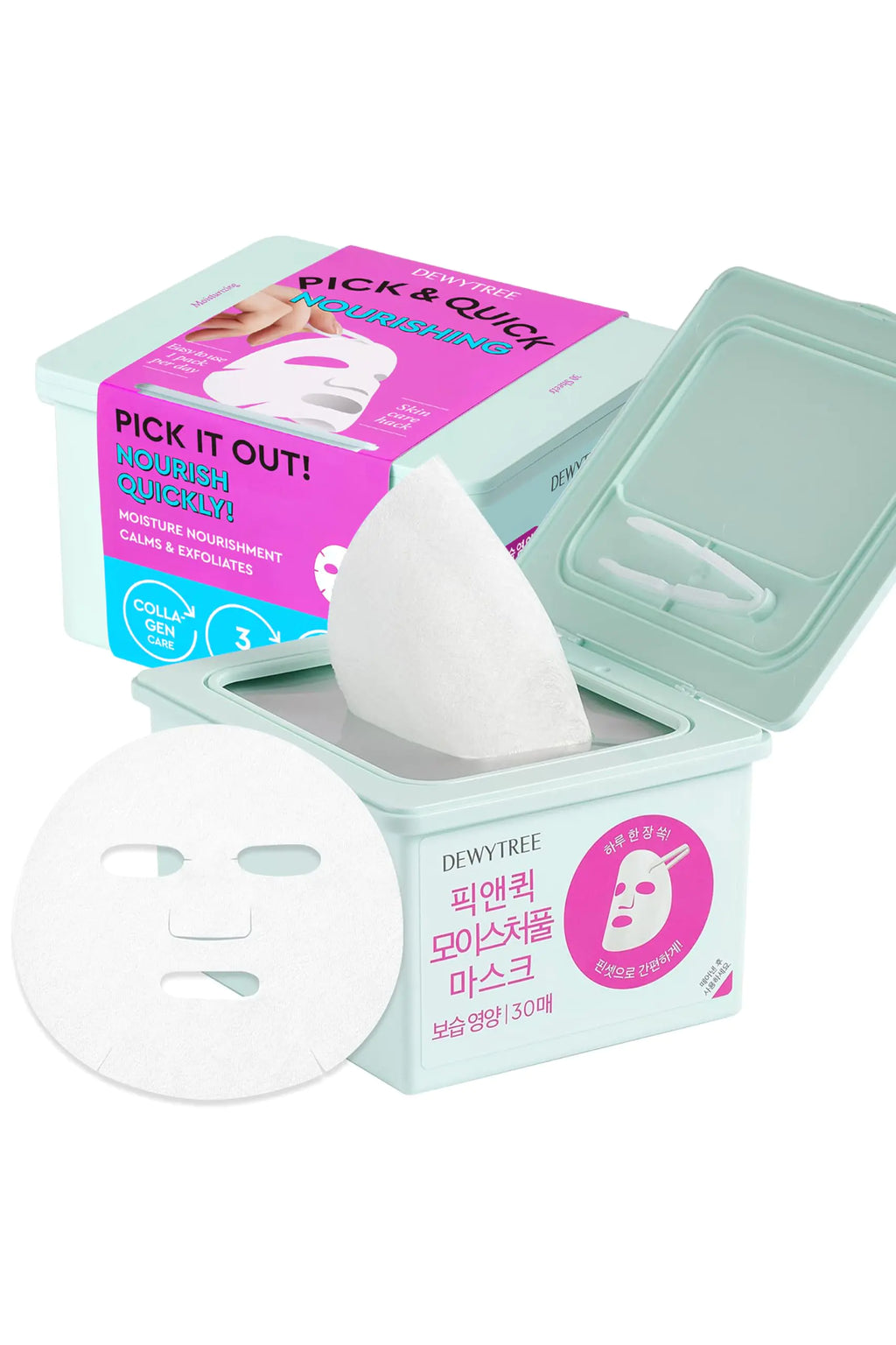 DEWYTREE Pick and Quick Moisture Full Mask 30 Sheets | Korean Collagen Face Mask Skincare Sheets | Hydrating Face Masks w/Ceramide | Intensely Moisturizing Face Masks Beauty Sheet Set