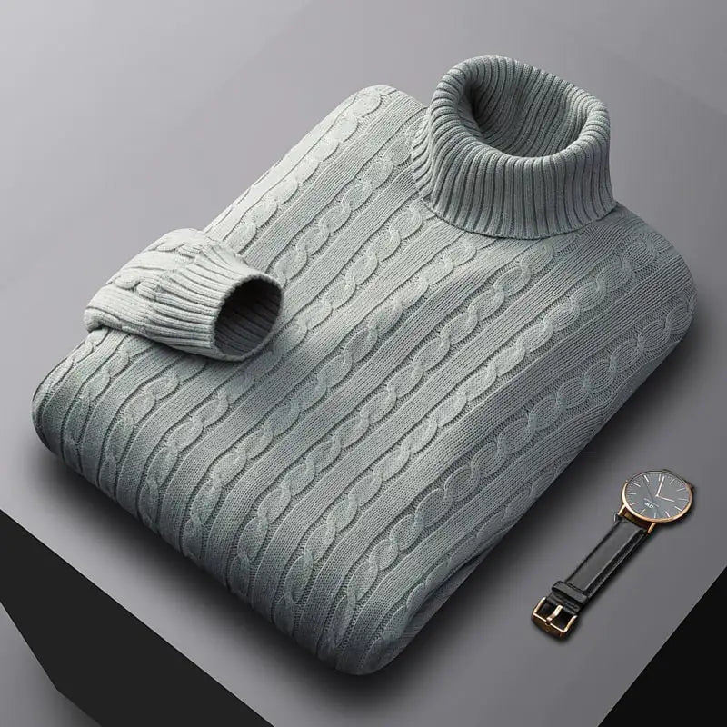 Thick Cotton Fleece Lined Turtleneck Sweater for Men