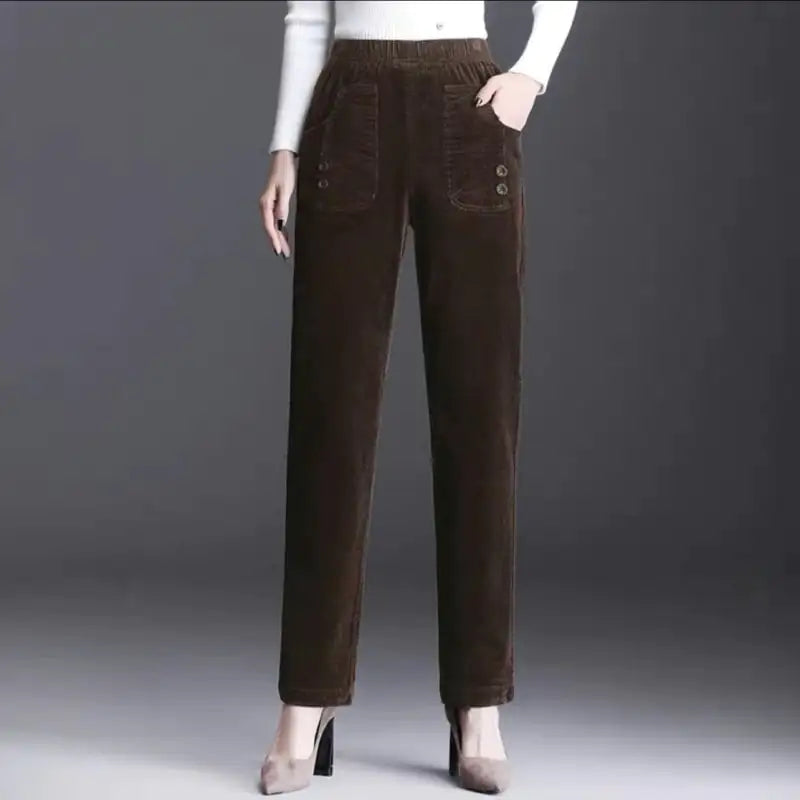 Women's High Waist Polyester Straight-Leg Pants