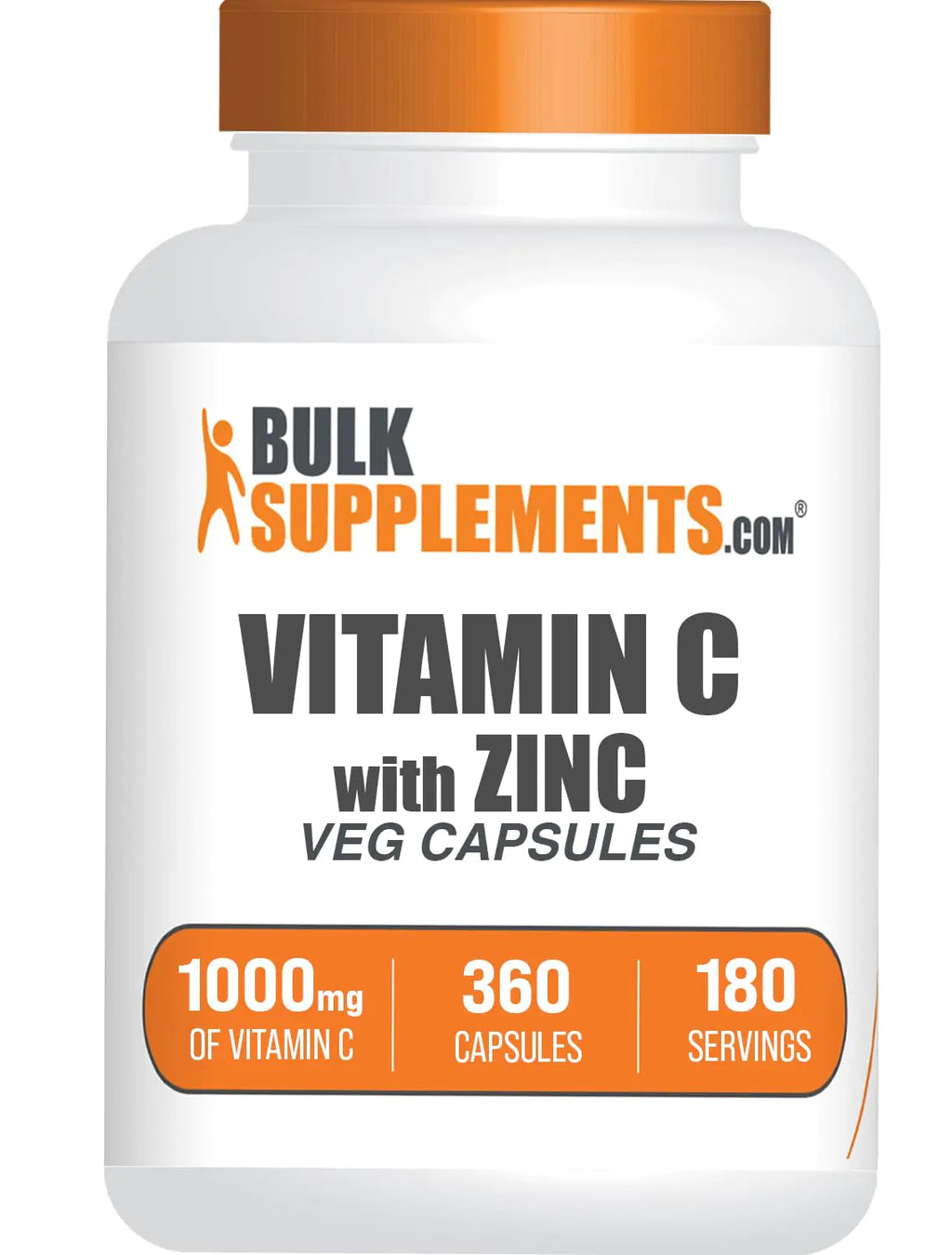 BulkSupplements.com Vitamin C with Zinc Capsules - Vitamin C 1000mg & Zinc 15mg for Immune Support - Vegan 2 Capsules per Serving 360 Veg Capsules (Pack of 1)