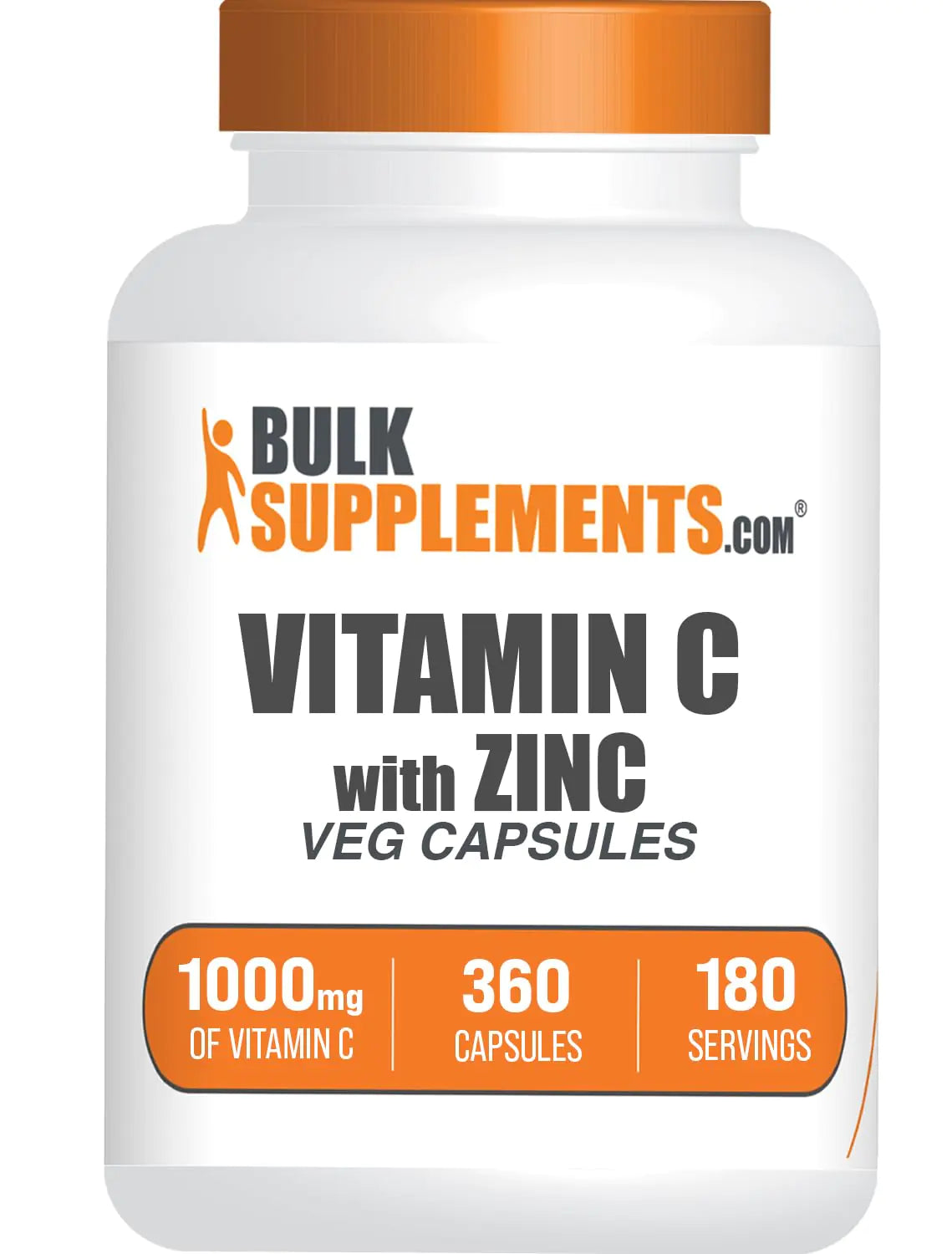 BulkSupplements.com Vitamin C with Zinc Capsules - Vitamin C 1000mg & Zinc 15mg for Immune Support - Vegan 2 Capsules per Serving 360 Veg Capsules (Pack of 1)
