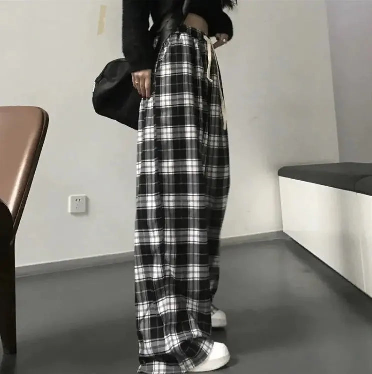 Plaid Wide-Leg Pants for Women - Summer Casual Style
