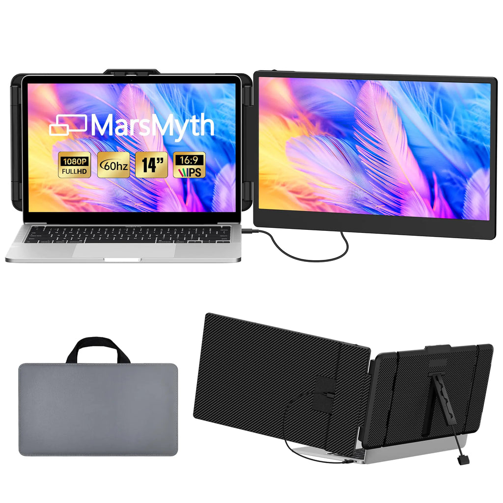 MarsMyth S1 Laptop Screen Extender - 14 Laptop Monitor Extender Dual Screen 1080P FHD Portable Monitor for 13-17 Laptops Plug & Play Compatible with Windows/Mac/PS5/Android/Switch/Mac