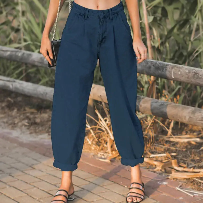 Loose High Waist Denim Trousers for Women