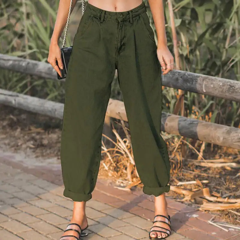 Loose High Waist Denim Trousers for Women