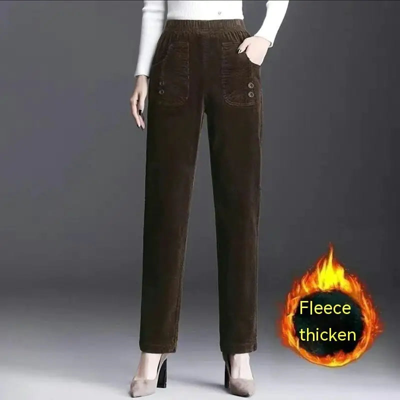 Women's High Waist Polyester Straight-Leg Pants